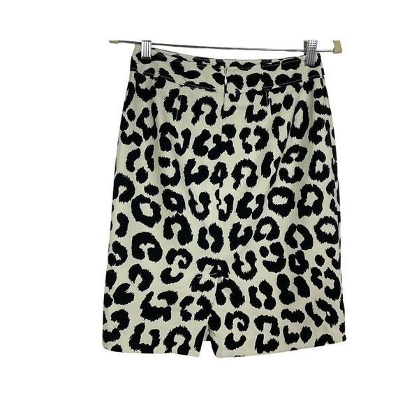 LOFT Women's White & Black Leopard Print Skirt Sz 2, lined, 71% cotton, 29% silk - Picture 5 of 8